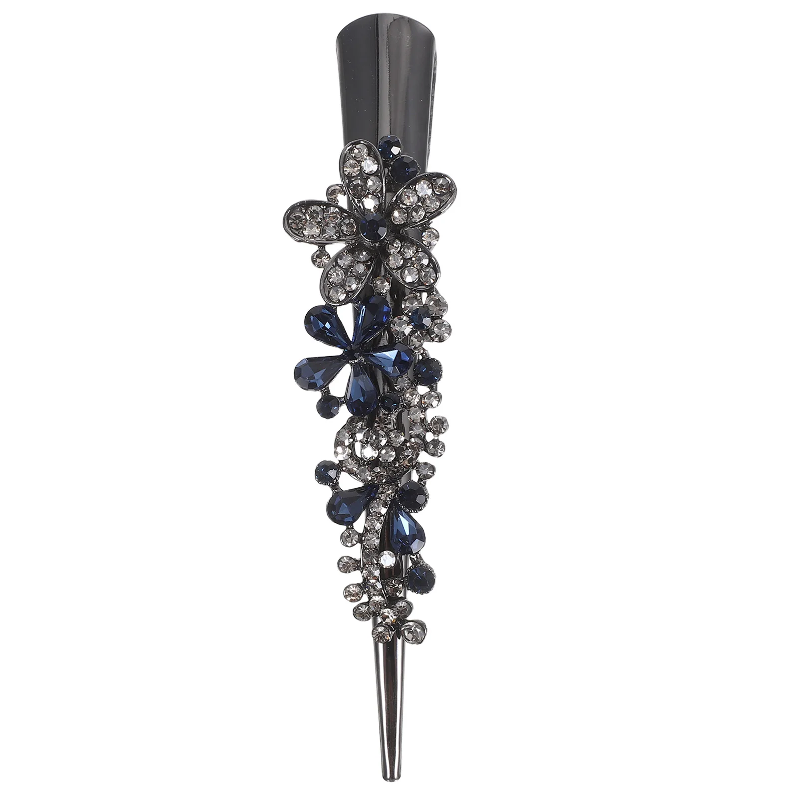 

1pc Duckbill Clip Alloy Rhinestone Studded Barrette Bobby Pin Hair Styling Accessory Dark Blue Lightweight Durable For Face