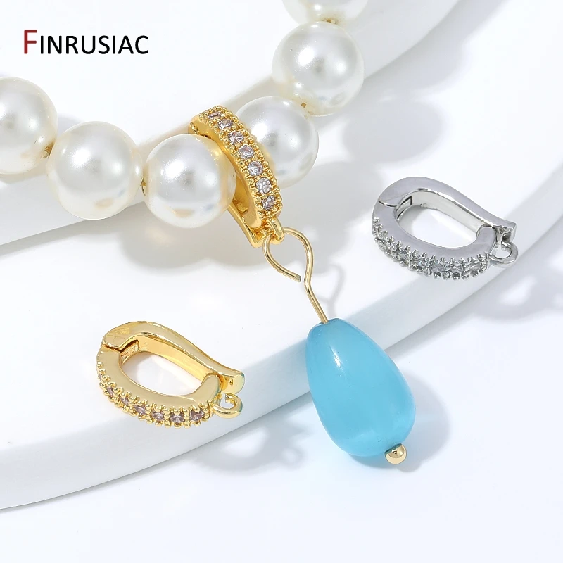 18K Gold Plated Brass Hinged Necklace Enhancer Bail Clip,Zircon Snap On Pendant Connector Clasps for DIY Jewelry Making Findings view 6