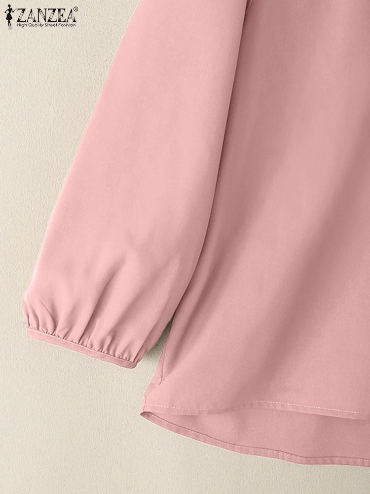 

ZANZEA Loose Commute Blouses 3/4 Puff Sleeve Solid 2025 Spring Summer V-Neck Smock Tops Casual Everyday Women Blusas Mujer