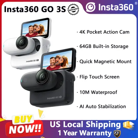 Insta360 GO 3S Tiny Action Camera 4K 30FPS FlowState Stabilization 10M Waterproof Digital Camera for Vlogging WiFi Bluetooth With Action Pod Touch Screen