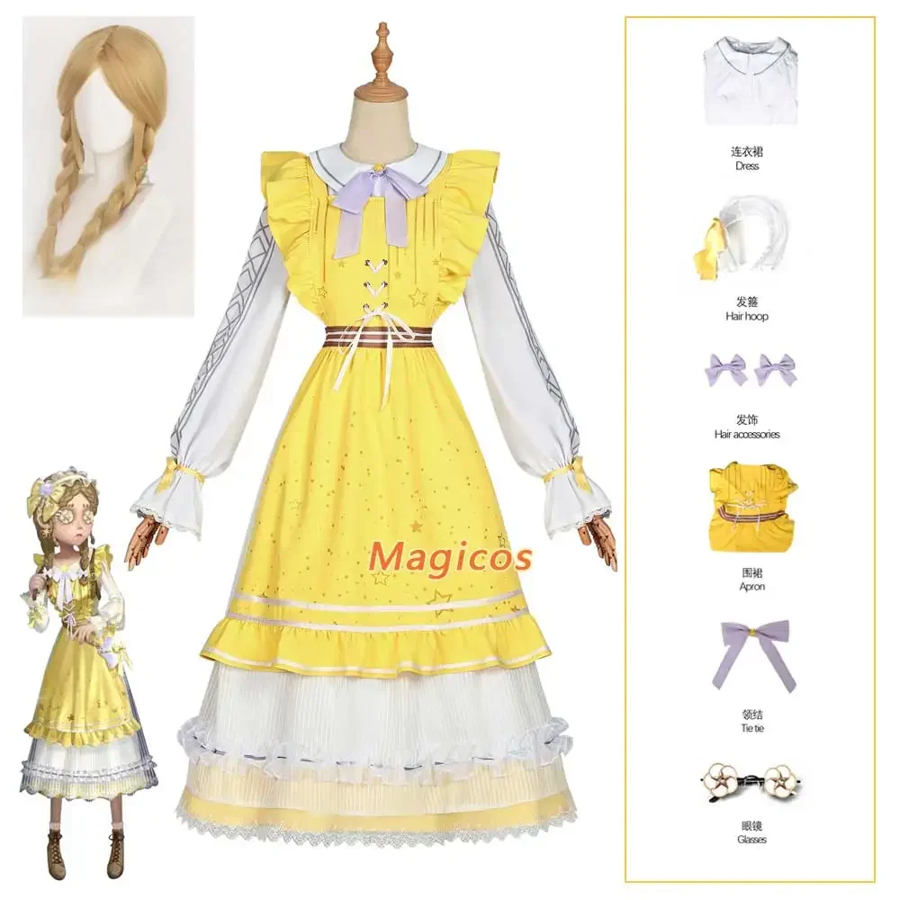 

Anne Lester Toy Merchant Cosplay Game Identity V Costume Shimmer Wig Yellow Dress Uniform Woman Kawaii Christmas Party Suit