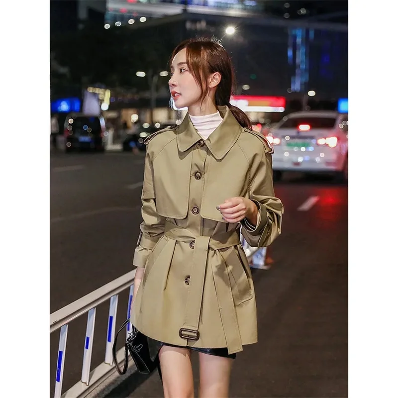 2024 Spring Autumn Trench Coat For Women Streetwear Turn-down Collar Double Breasted Overcoat Female Medium And Long Windbreaker image 3