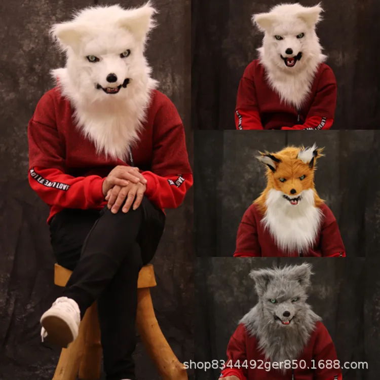 

Новая плюшевая маска с капюшоном в виде лисы, рот можно открыть, бар, реквизит для шоу на Хэллоуин, страшные костюмы и аксессуары