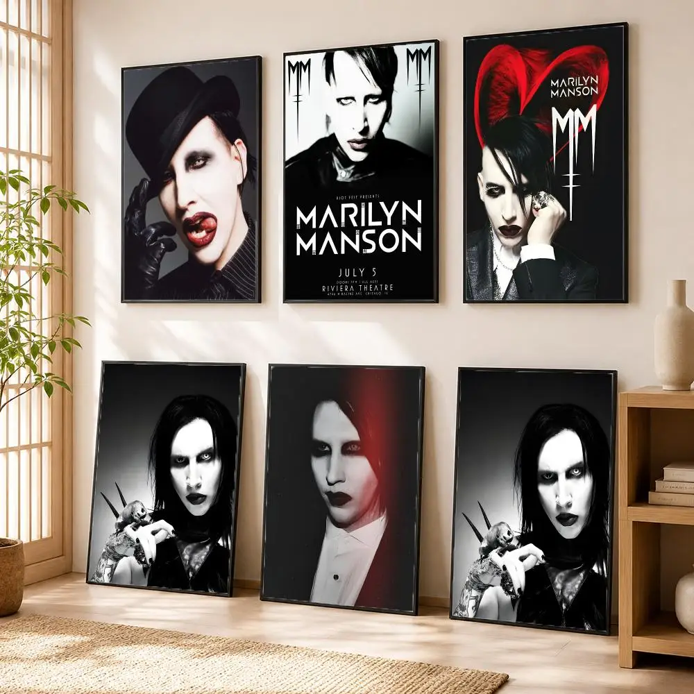Singer M-Marilyn Manson Poster Stickers HD Painting Self-Adhesive Art for Bedroom Living Room Home Decor Wall Decals Gift