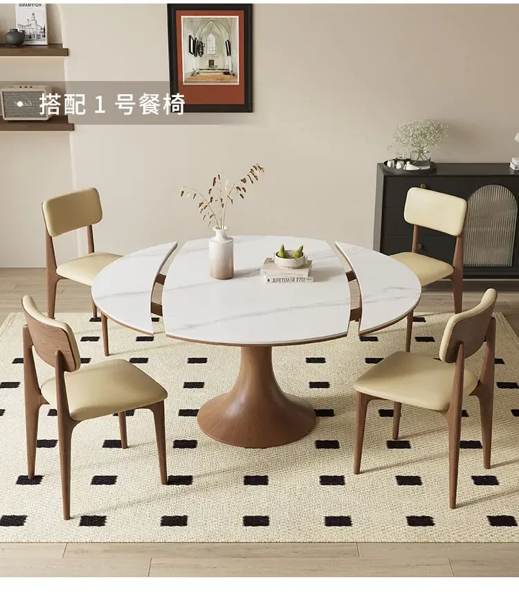 Nordic rock slab round stretchable square becomes round dual-purpose dining table modern simple telescopic folding dining table