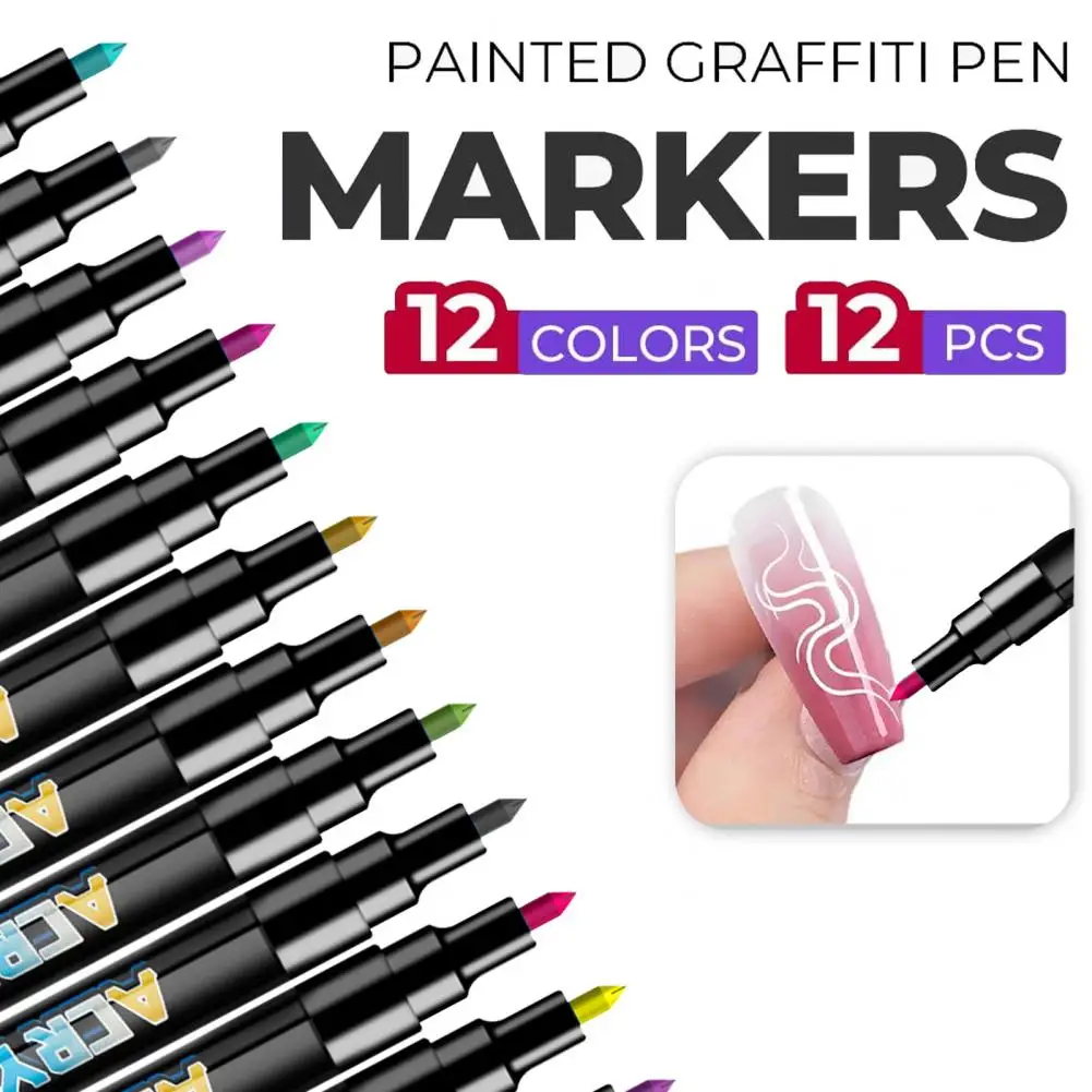 Nail Art Pen Set DIY Acrylic Marker for Gel Nails 0.7mm Fine Tip Nail Painting Doodle Pens for Salon Home Use