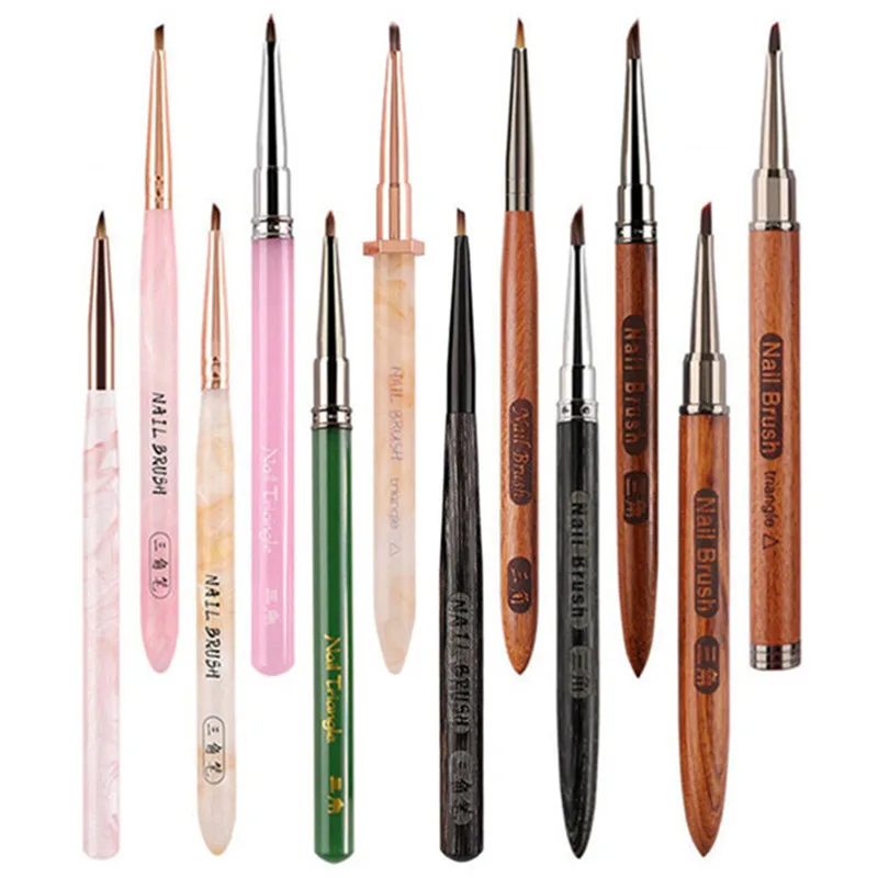 แปรงอะคริลิคสำหรับทำเล็บทรงกลีบดอกไม้ 2 ชิ้น สำหรับทาผงแต่งเล็บ ด้ามไม้ทรงกลม แปรงสำหรับทาเจล