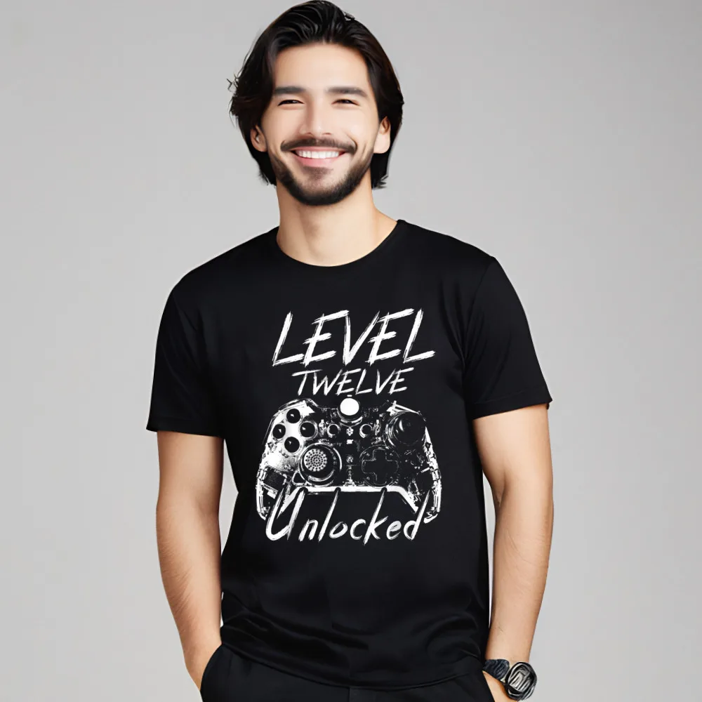 Level 12 Unlocked Awesome Since T-Shirt Gift Idea Summer Christmas Tops & Tees Short Sleeve Special Tees O Neck 100% Cotton