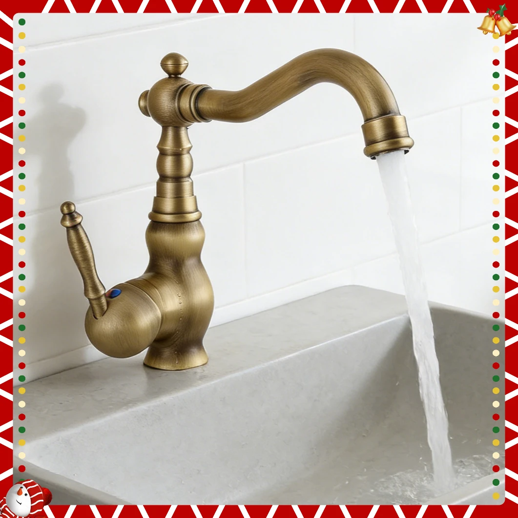 

New European Retro All-Copper Single-Hole Antique Hot and Cold Faucet for Bathroom Basin & Sink
