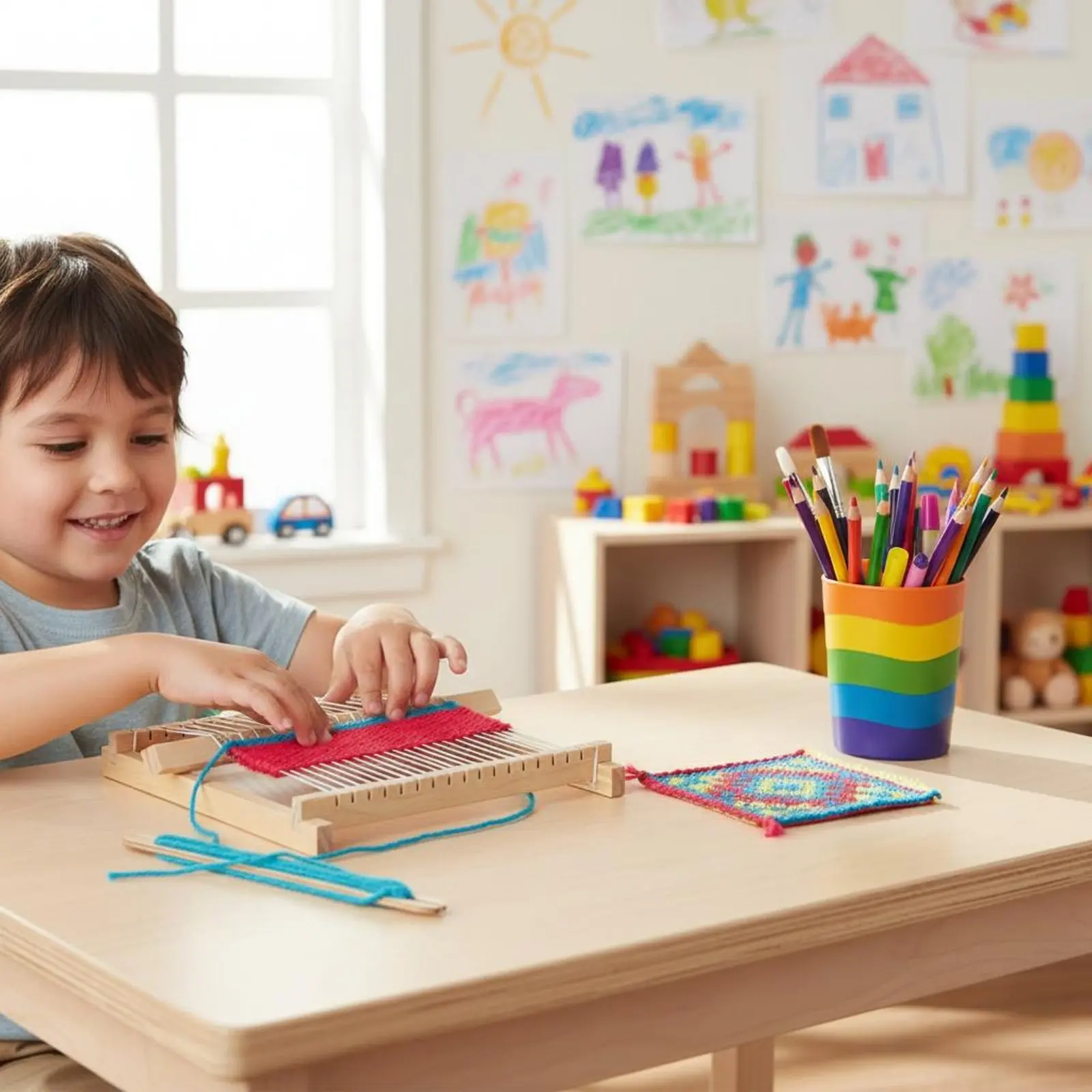 Mini Weaving Loom Portable DIY Wooden Loom Kit Kids Handloom Toy Perfect Gift Beginner Weaving Frame Relaxing Hobby