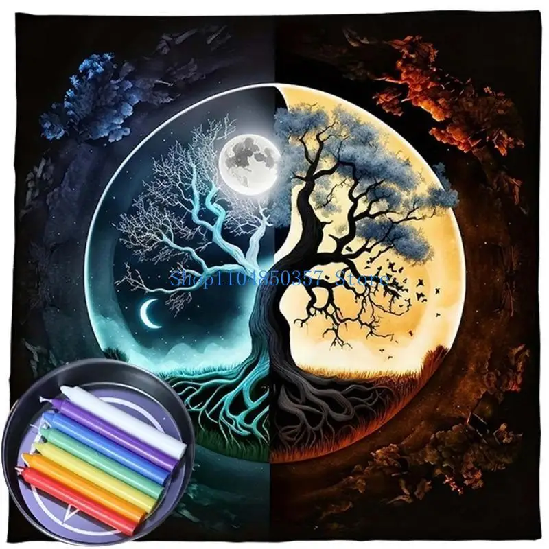 5asd بطاقات العرافة مفرش طاولة نسيج أشجار الحياة التارو بطاقة مفرش المائدة التنجيم التارو السحر سطح القماش #1