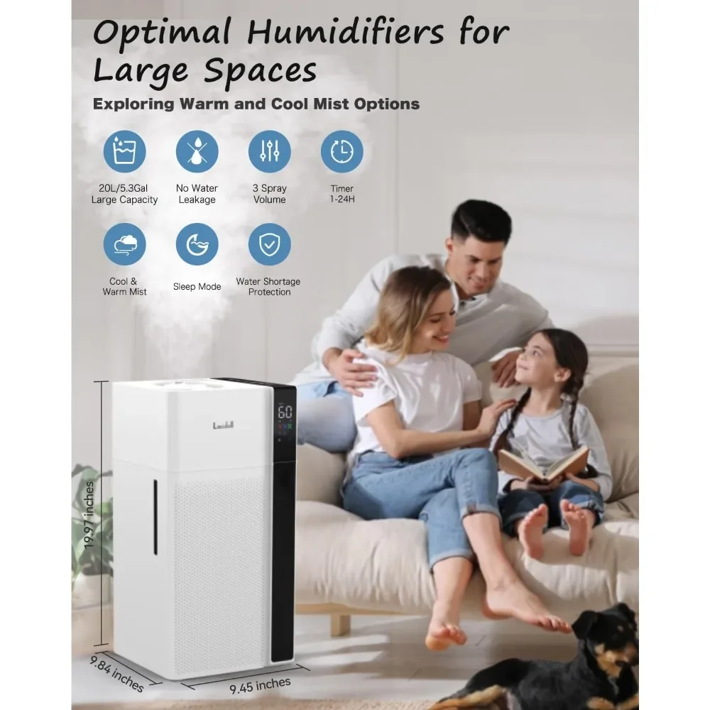 5.3Gal/20L Room Humidifiers for Home, Quickly & Evenly Humidify Whole House, Top Fill,