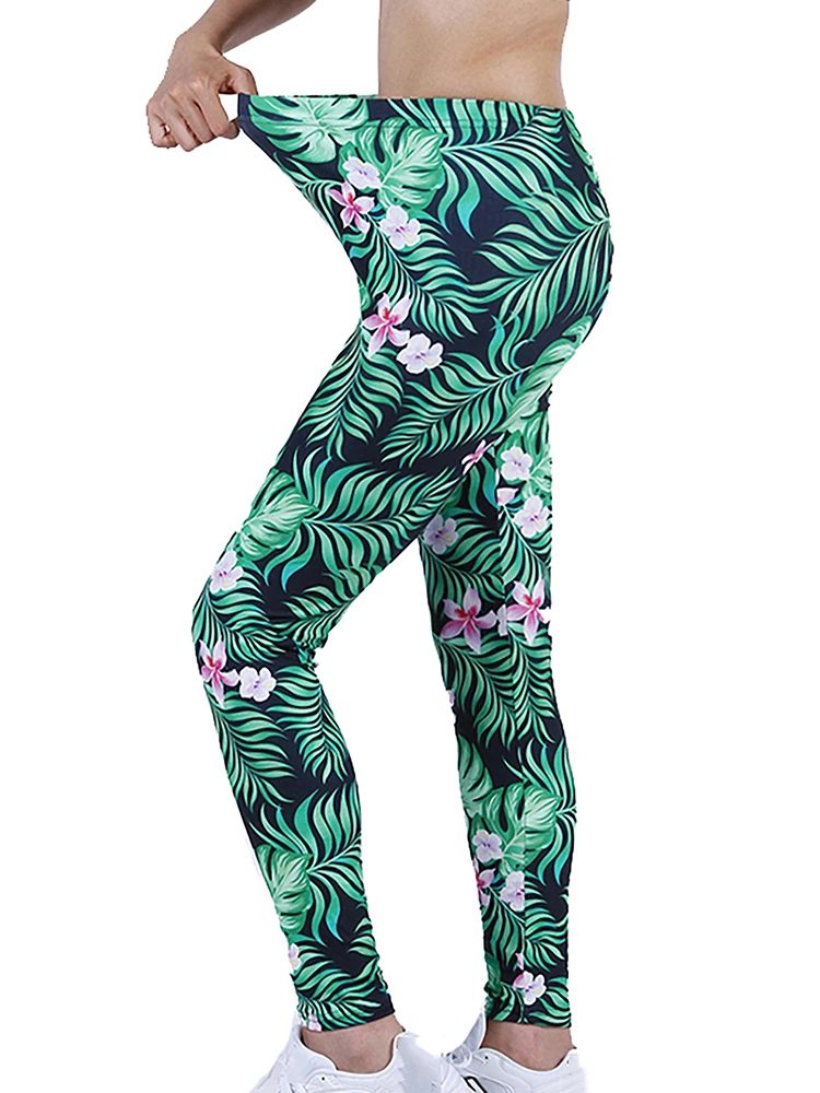 CUHAKCI Fashion Women Leggings Beautiful Leaf Floral Printing High Waist Jeggings Stretch Pant Sexy Hot Sale Clothing Mujer