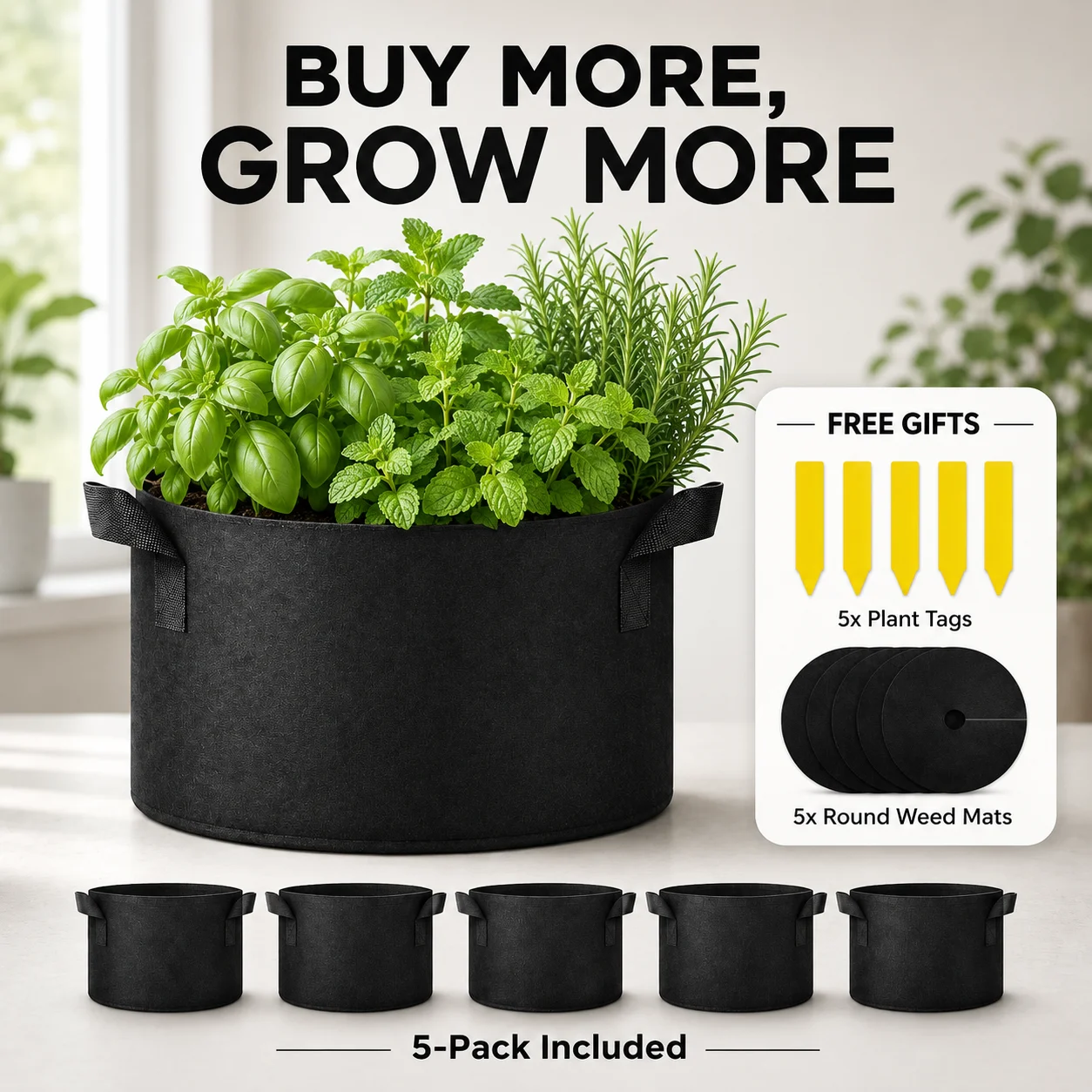 Non Woven Grow Bags w/ Free Weed Mat & Labels, Breathable Fabric Planting Pots for Vegetable Tomato Herb Flower Garden S‑3XL