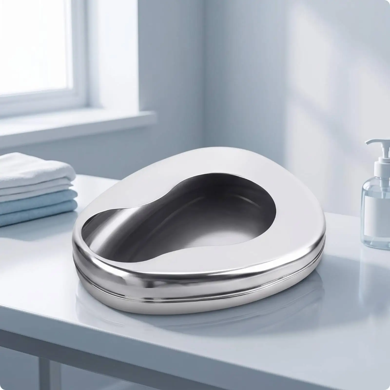 Bedside Bedpan Slim-Profile Stainless Steel Bedpan Kidney-Shaped Basin Medical Kidney-Shaped Bowl Easy to Clean