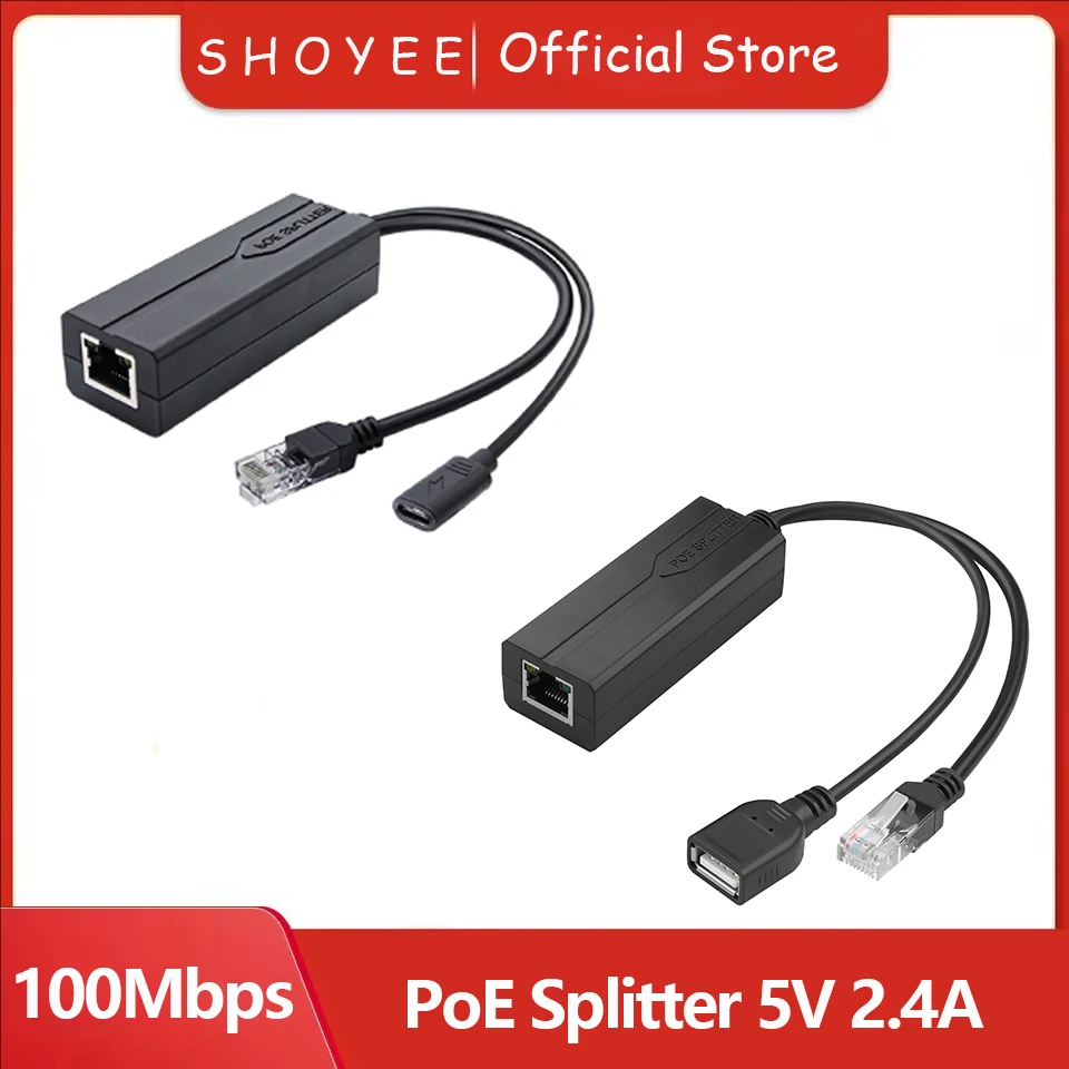 PoE Splitter 5V 2.4A USB Type C Female IEEE 802.3af/at Suitable for Security Network Cameras/VoIP Phones Power Over Ethernet