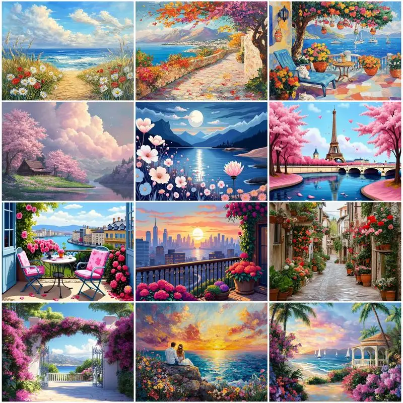 

RUOPOTY Painting By Numbers Draw flowers scenery Oil Crafts Pictures Canvas Wall Art Acrylic Coloring By Numbers Drawing Brushes