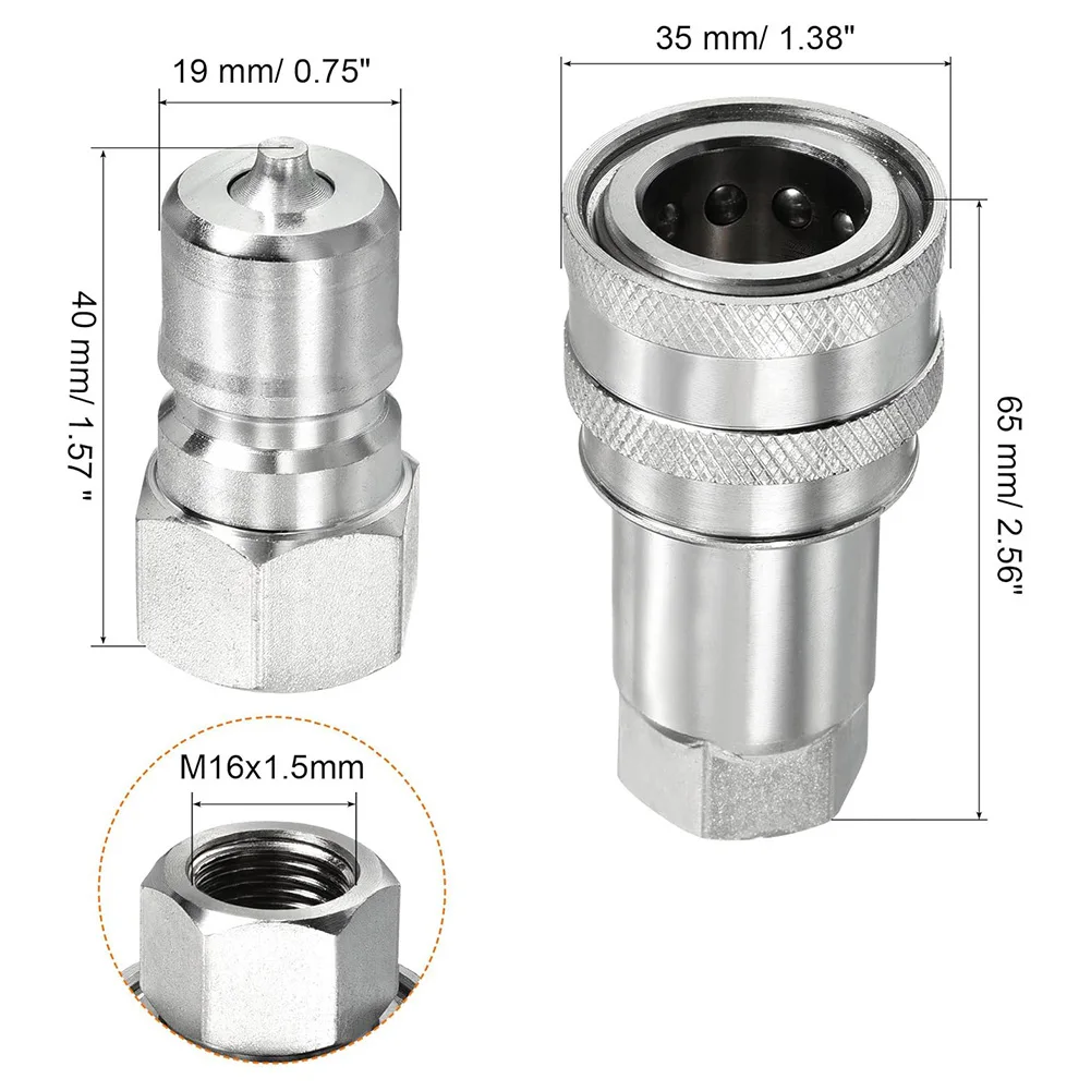 2 Set Hydraulic Quick Connect Coupler New M16x1.5mm Female Thread Pipe Fitting Quick Connect Couplers