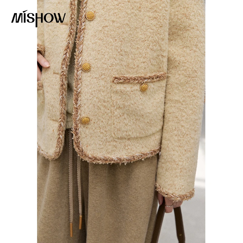MISHOW Women's Winter Jacket Wool Blend  Elegant Lady Style Tweed Cropped Coat 2026 New Contrast Trim Daily Clothing MXF53W1163