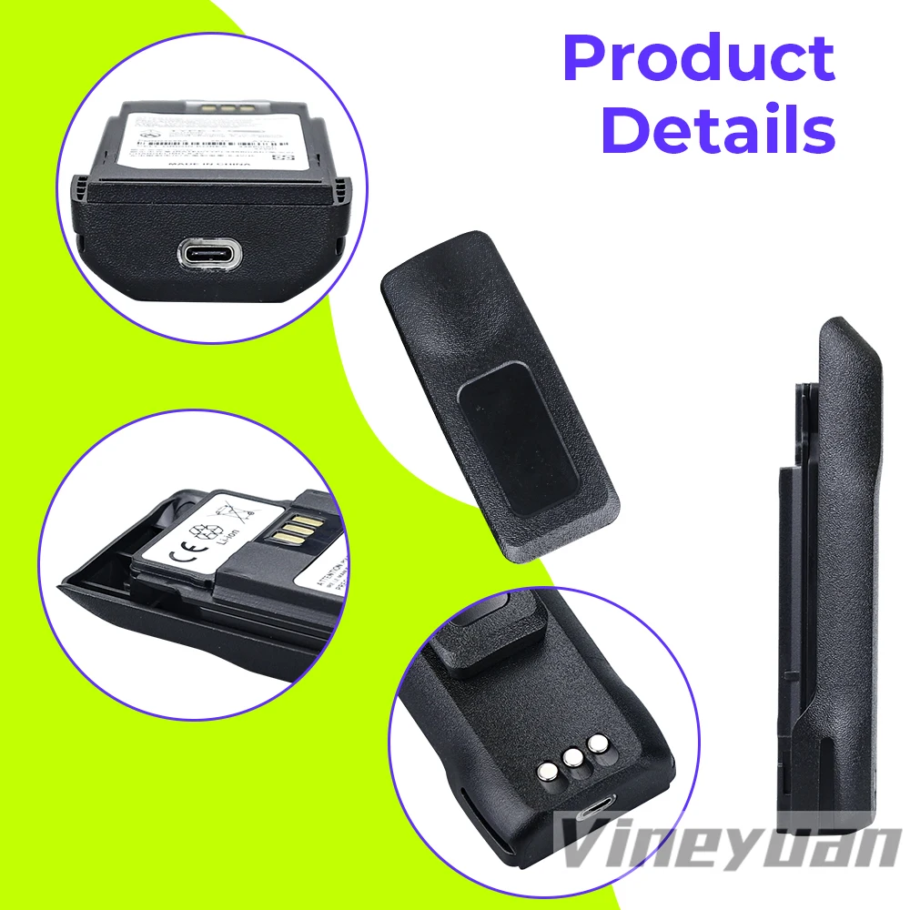 3350mAh High-Capacity Type-C USB Replacement Lithium-ion Battery PMNN4598A for Motorola R2 Portable Two-Way Radio Battery