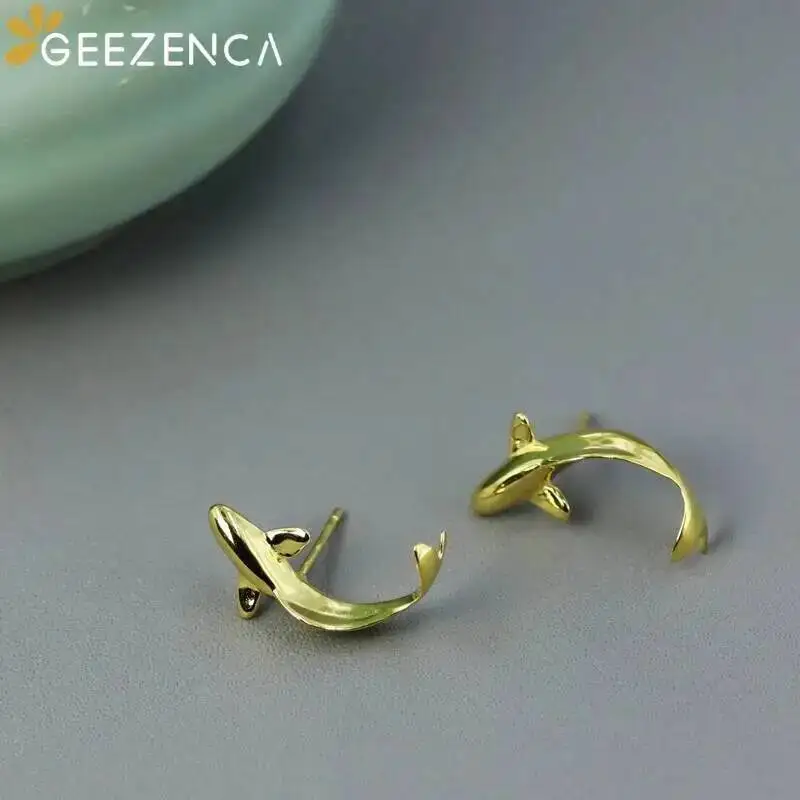 GEEZENCA 925 Silver 3D Fish Shaped Small Earrings For Women Original Design Chic Unique Cool Casual Earrings 2024 New Party Gift