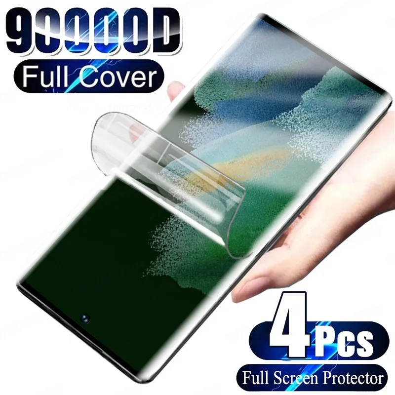 4 adet Hidrojel Film Ekran Koruyucu Samsung Galaxy S23 S22 S24 S21 S20 Artı Ultra S21 FE Not 8 20 10 Ultra Tam Kapak Filmi