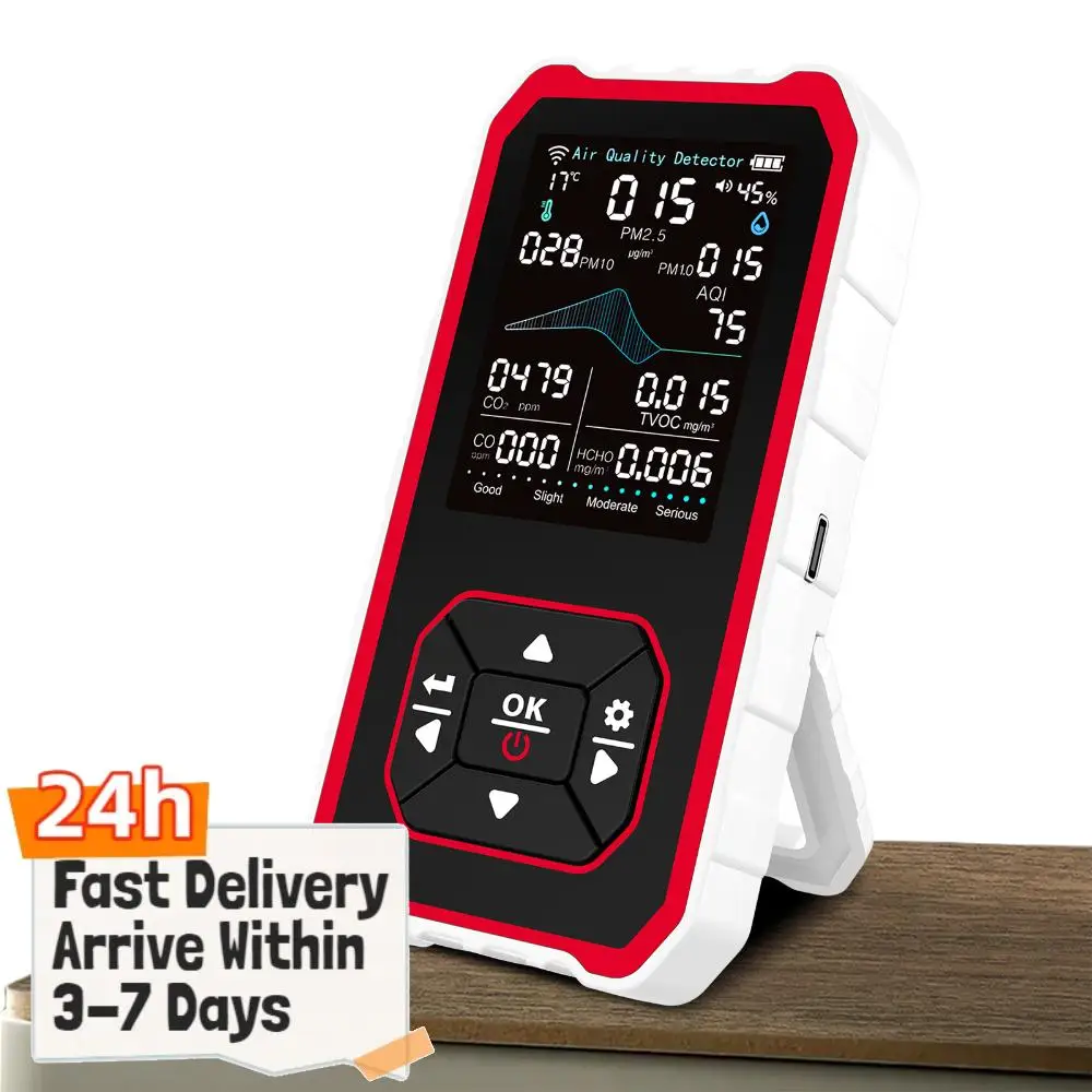 

Детектор качества воздуха 10-в-1 для измерения CO2, TVOC, PM2.5, PM1.0, PM10, HCHO, с зарядкой через USB, для дома, автомобилей, растений, домашних животных