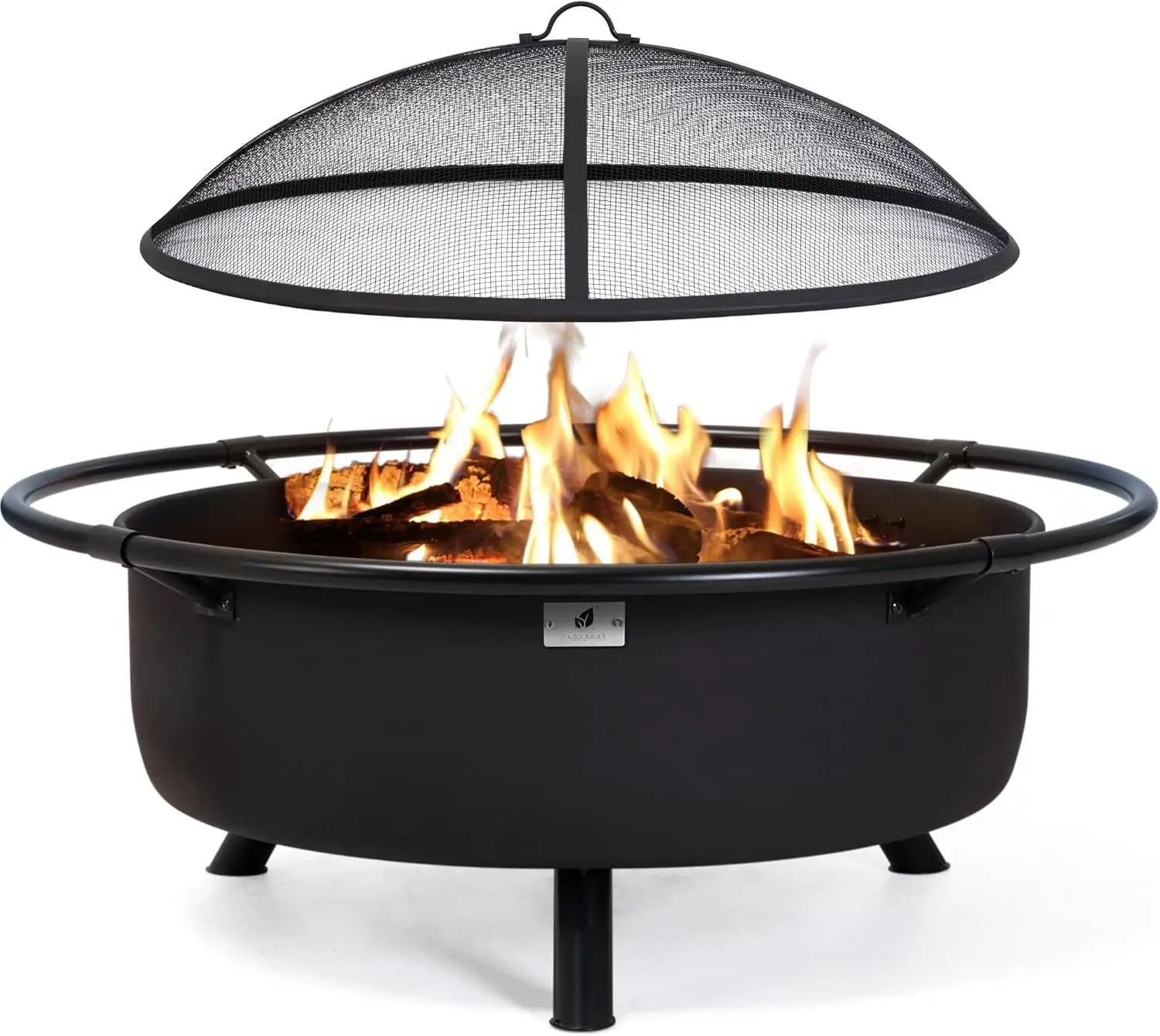 

42" Outdoor Portable Fire Pit with Spark Screen, Fire Poker, Wood Burning Patio Fire Pit with Protective Ring, Black