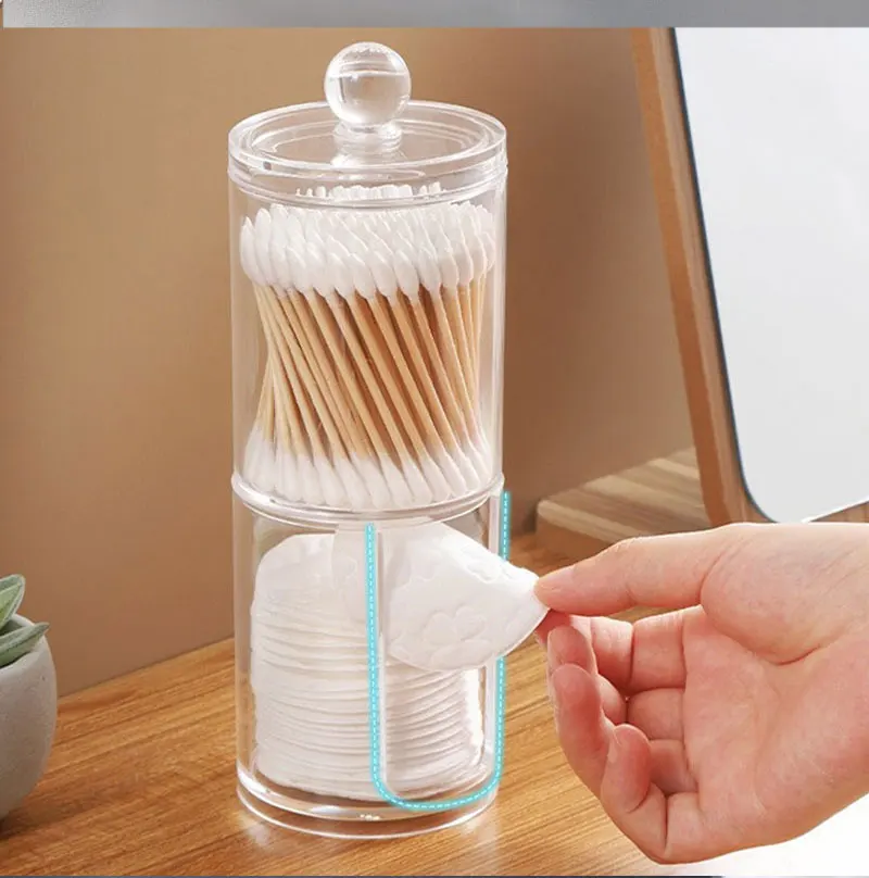 Acryl Lagerung Box Baumwolle Tupfer Lagerung Box Badezimmer Glas Make-Up Schmuck Leere Behälter Mit Transparent Deckel Glas Hause Lagerung – Detail 6