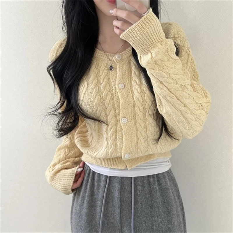 

Gidyq Women Cardigan Sweater Autumn Fashion Designed Twist Female Loose Long Sleeve Knitted Tops Korean Casual All Match Jumper