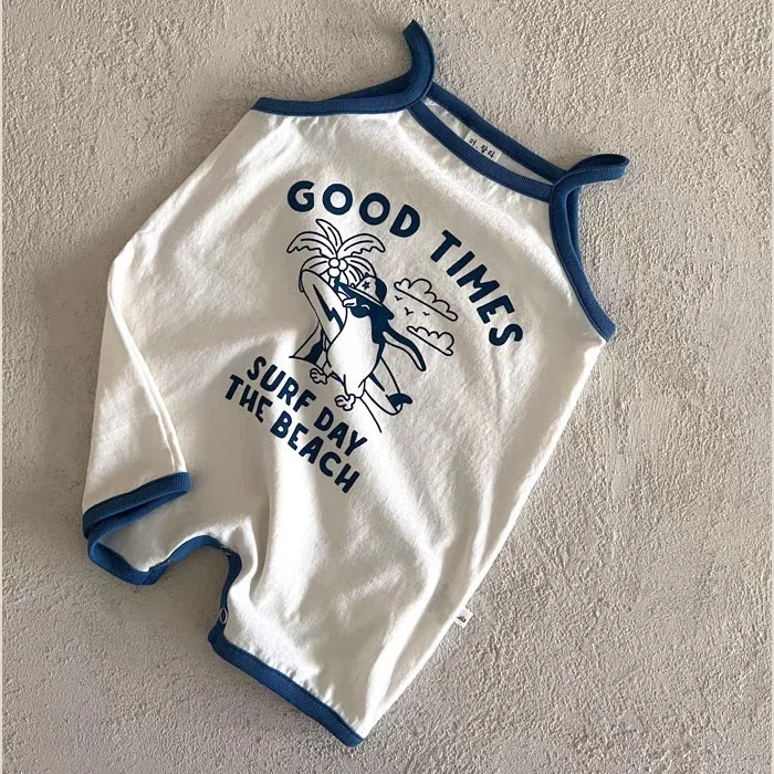 Cute Letter Cartoon Print Newborn Infant Sleeveless Sling Romper Summer Baby Casual Jumpsuit For Boy Girl Toddler Cotton Clothes