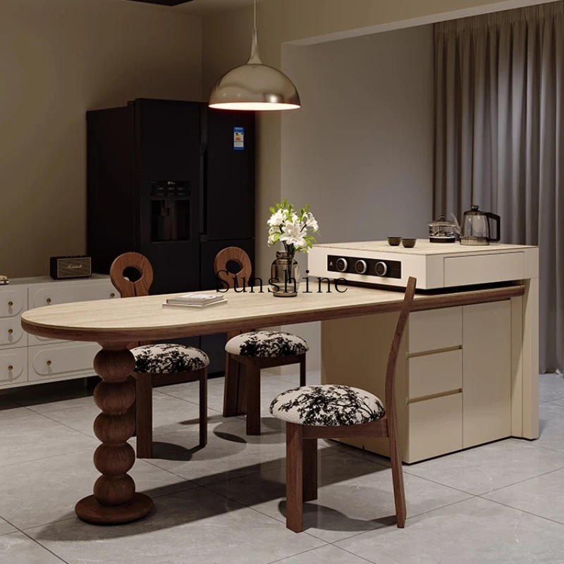 

French retro style, travertine slate retractable, integrated home guest restaurant multi-function