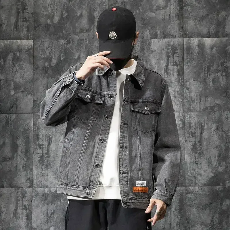 Jeans Coat for Men Autumn Black Denim Jackets Man with Embroidery on Board Vintage Y2k Rock G Casual Fast Delvery High Quality