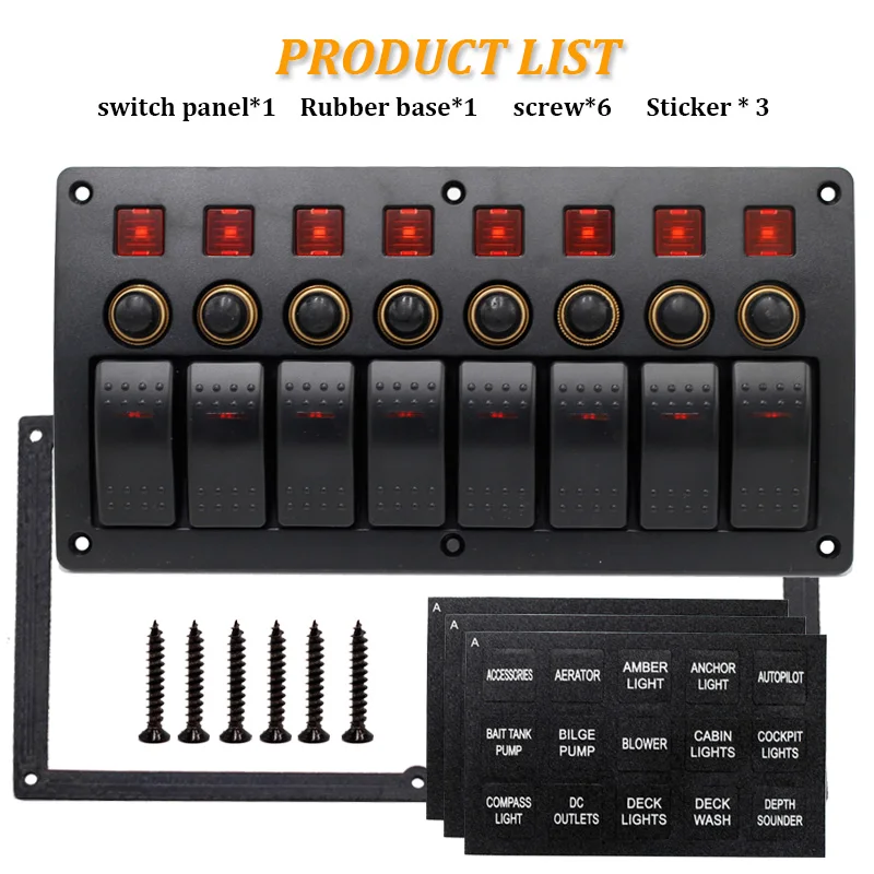 Waterproof 12V 24V Rocker Switch Panel 6 and 8 Gang Mount Electrical Control Switch for Car Boat Marine-Push Button Toggle
