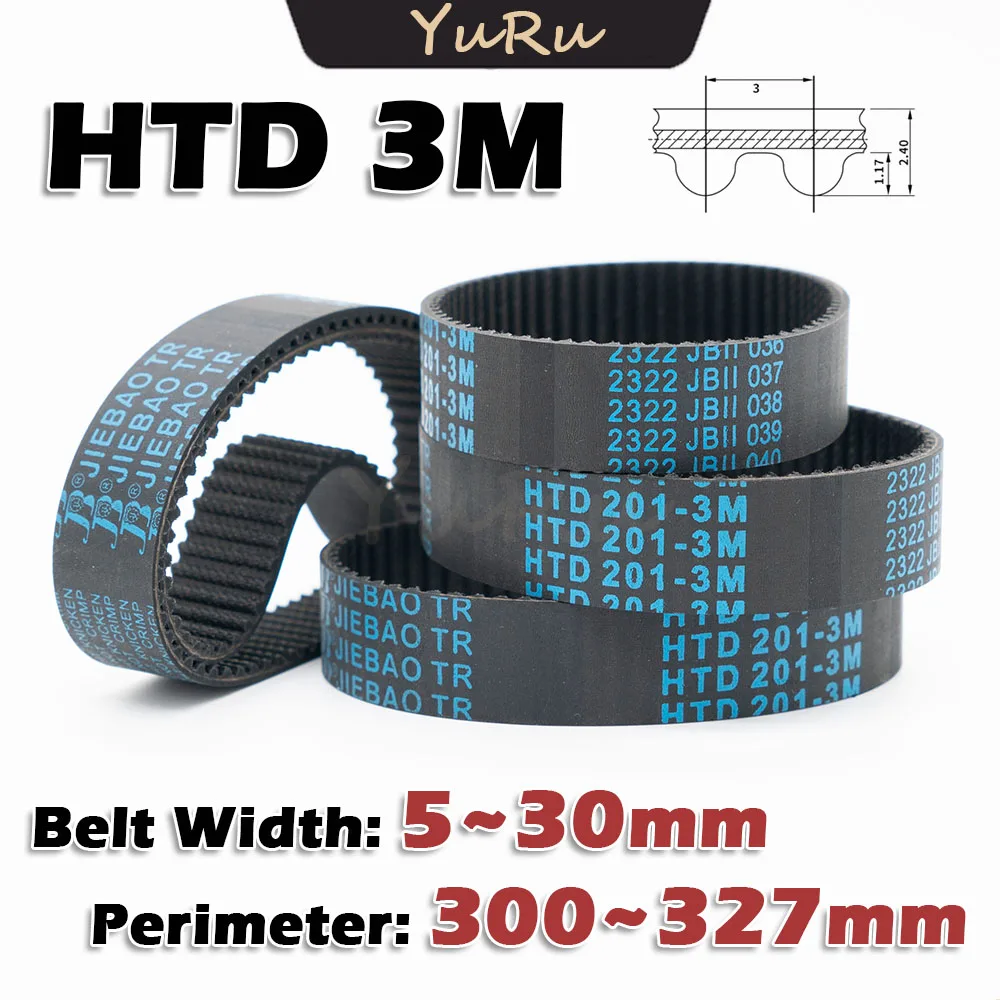 HTD 3M Rubber Timing Belt Closed Loop Perimeter 300 303 306 309 312 315 318 321 324 327mm Width 5~30mm Transmission 3M CNC Drive