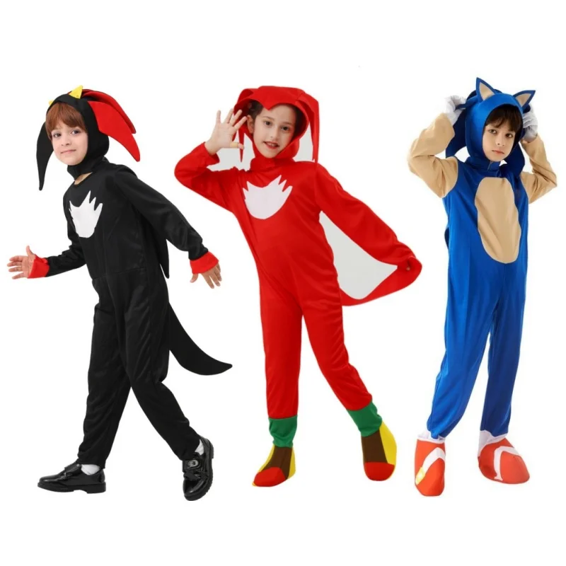 

3 Colors Anime Sonics Cosplay Costume Disguise Boys Girls Hedgehog Cartoon Jumpsuit with White Gloves Halloween Gift