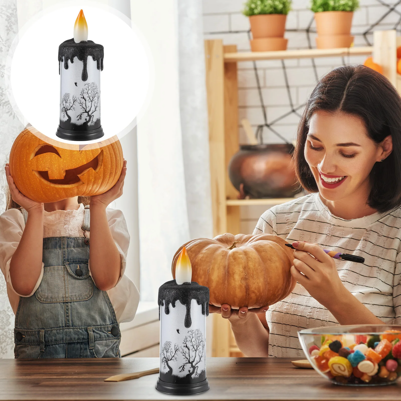 

1pc Led Electronic Light, Powered Flameless Lamp, Realistic Glowing Decor For Halloween Party, Haunted ,