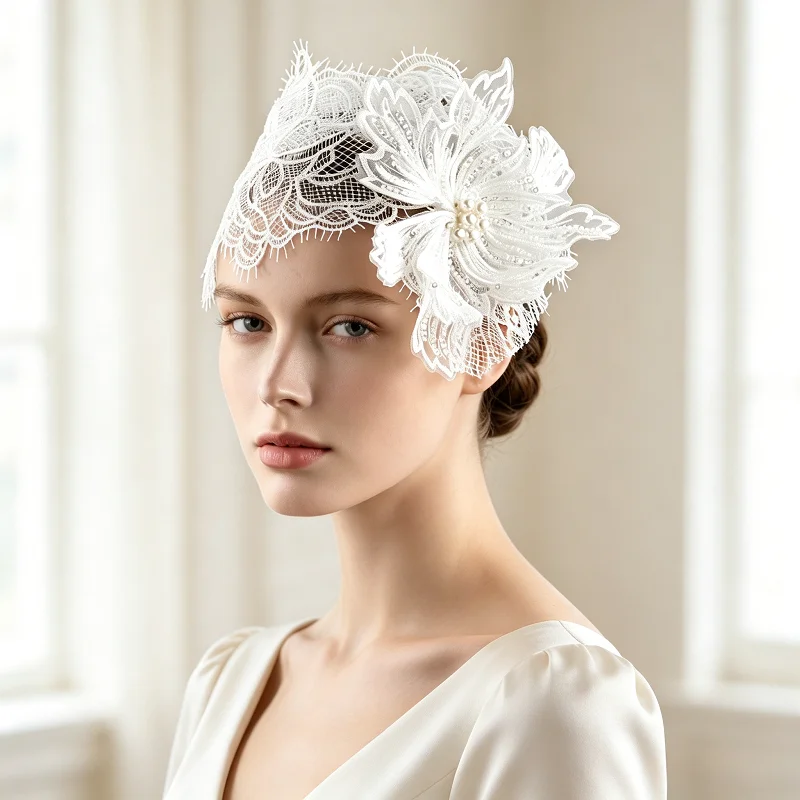 Vintage Lace Floral Pearl Headpiece, Elegant Bridal Hair Accessory for Wedding & Formal Events