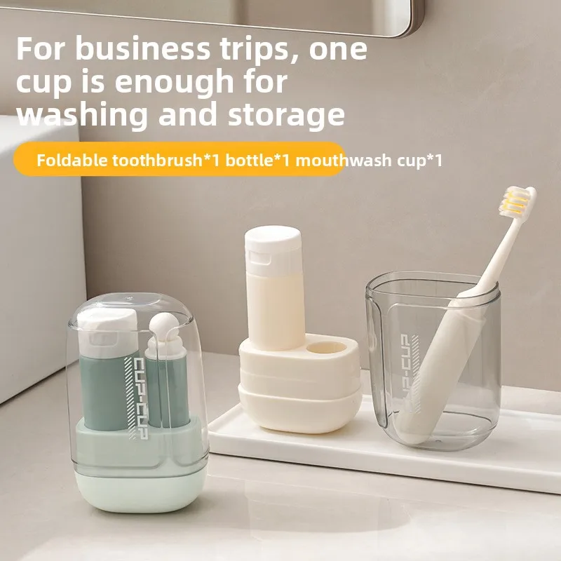 

Patented Portable Travel Mini Three‑in‑One Set: Toothbrush Head, Mouthwash Cup and Toothpaste Storage