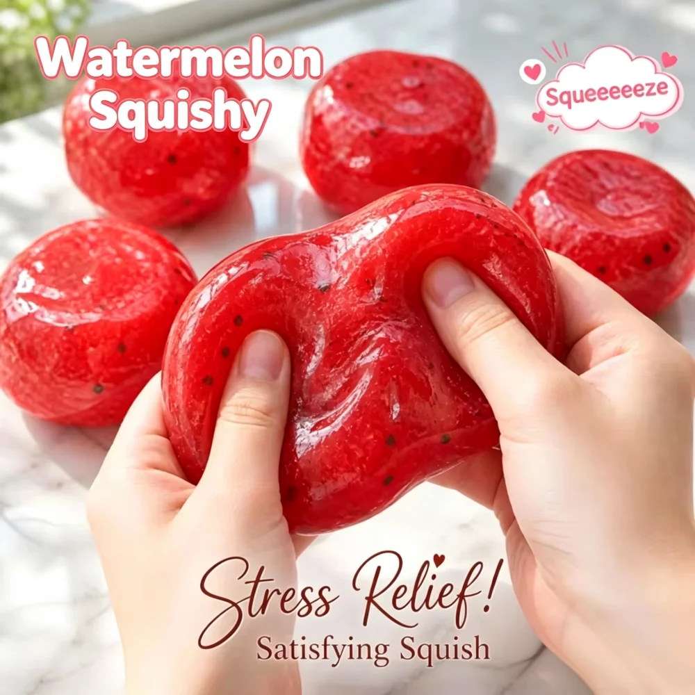 Handgefertigtes Wassermelonen-Slushy-Squishy-Spielzeug, weiches, langsam zurückfederndes Stressabbau-ADHS-Quetschspielzeug, realistisches Fruchtmotiv, Geschenk für Erwachsene