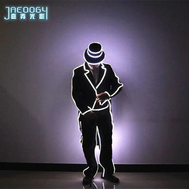 LED luminous men\'s tailcoat suit jacket, fashionable lighting, high-end host dress, dance groomsman banquet