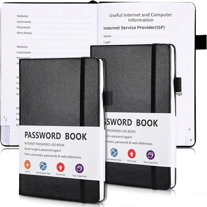 ABZZ-2 Pcs Password Book With Alphabetical Tabs, 7.8 X 5.2Inch Password Keeper Book, For Home And Work Office Gift