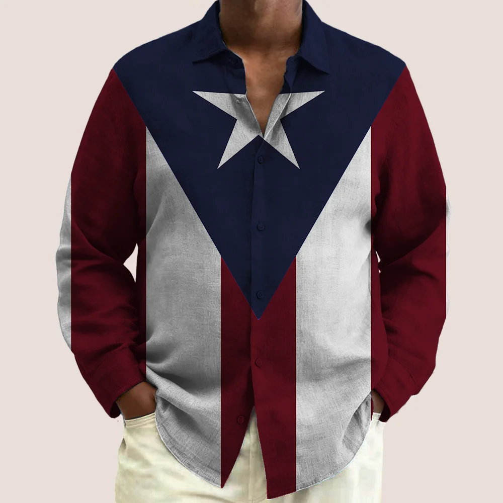 

S-9xl plus size Men's Shirt: Flag-Inspired Chic - Big & Tall Fit, Soft Breathable Fabric, Subtle Flag Motifs,