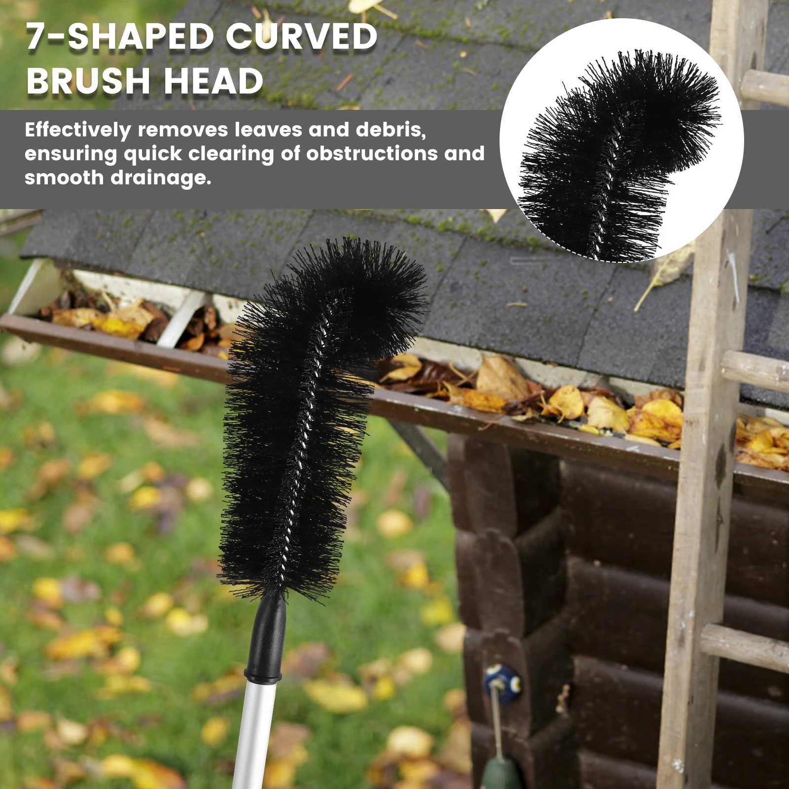 Adjustable Gutter Cleaning Brush Efficient Roofing Gutter Clean Tool with 7/8 Splicing Extension Poles for Easy Removing Leaves