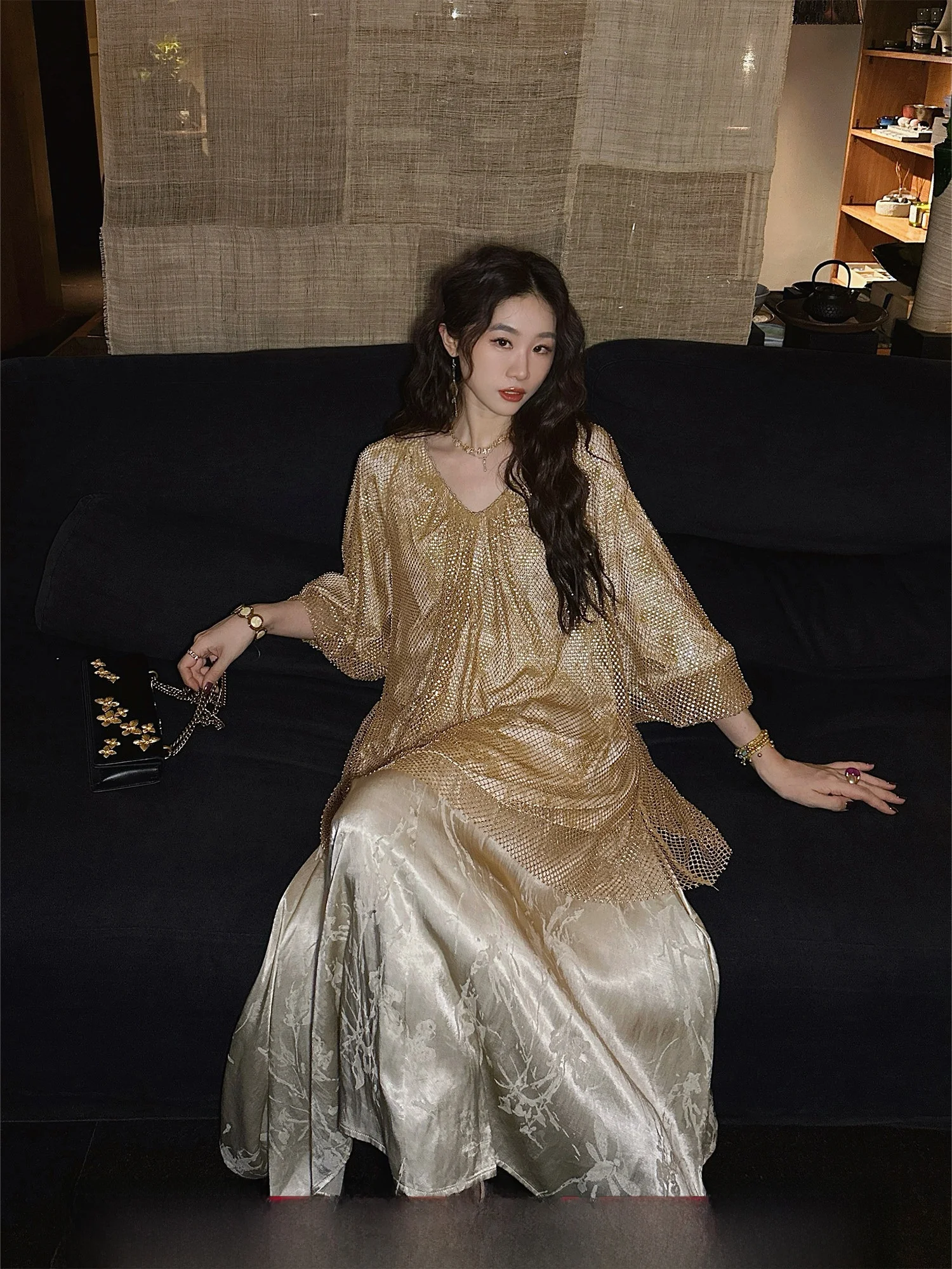 

Женская модная блузка Sanji Bla Flower Lantern с градиентными стразами, ранняя осень 2025, новая коллекция, для повседневной носки, простой стиль