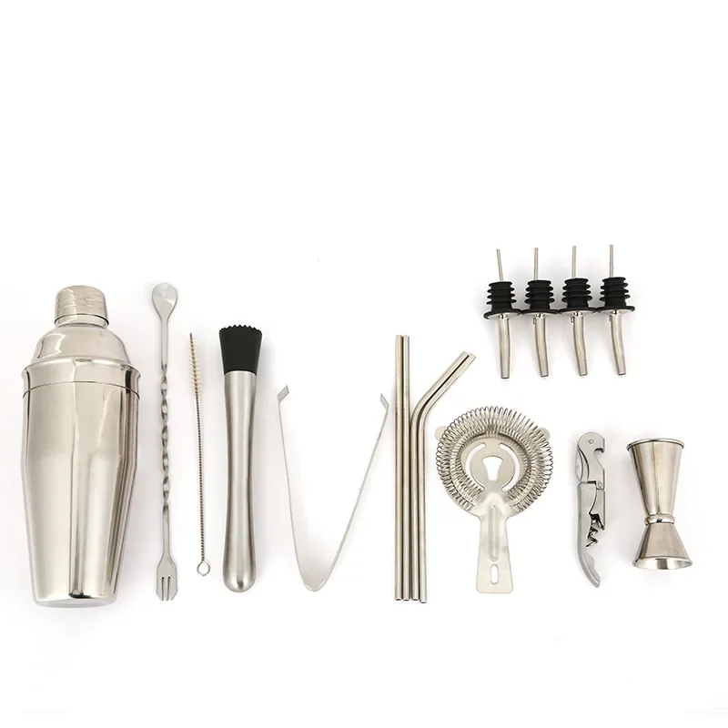 11Pcs Stainless Steel Cocktail Shaker Bar Tool Set with Acrylic Stand Base Professional Bartender Kit for Home Bar Party 3 Sizes