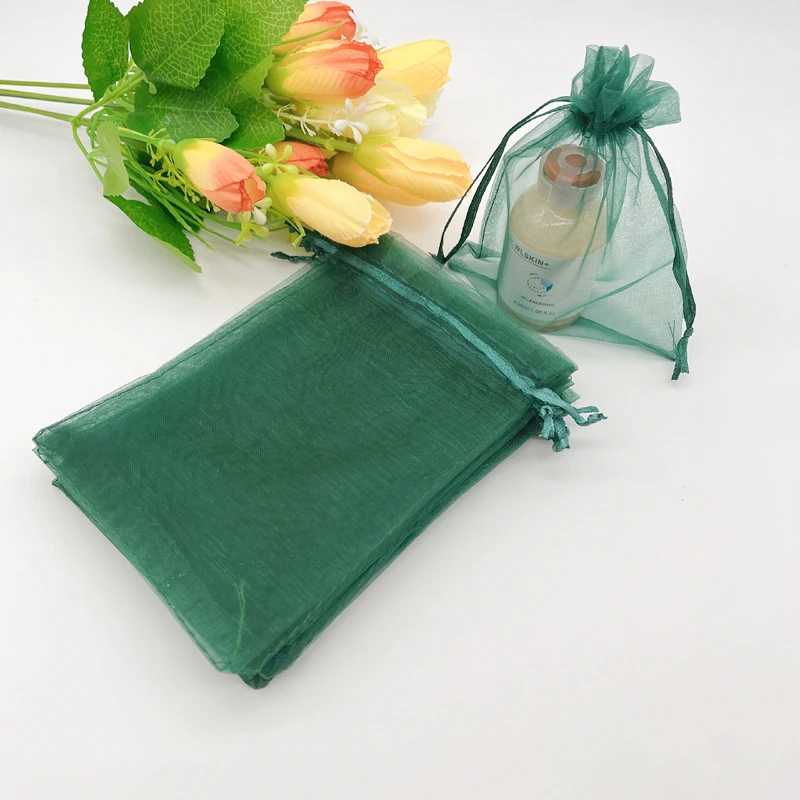 Sacchetti per esposizione da 100 pezzi sacchetti regalo verde scuro nero per sacchetti di gioielli imballaggio sacchetto regalo di nozze sacchetto di Organza sacchetto con coulisse