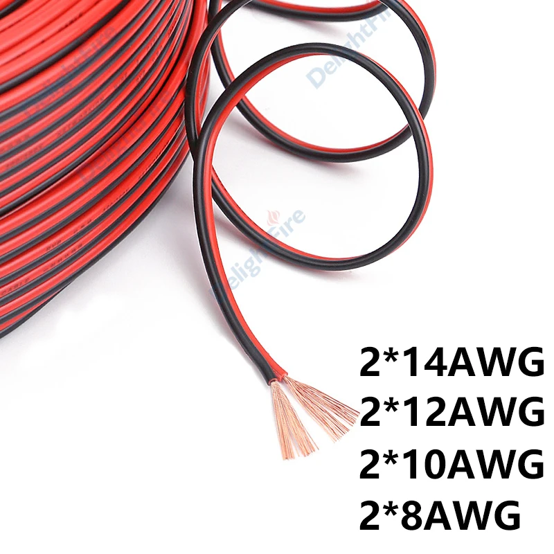 

Красный, черный электрический провод 14 12 10 8AWG, гибкий 2-контактный кабель, медный провод из ПВХ для солнечной панели, инвертор аккумулятора, автомобильный динамик