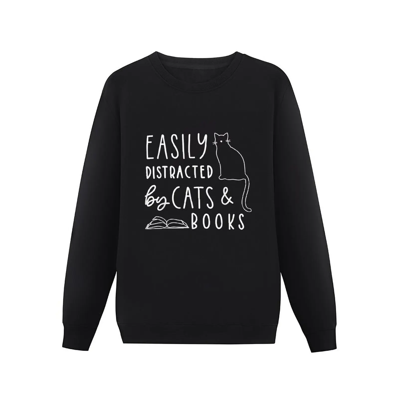 easily distracted cats and books - book lover Pullover Hoodie men clothes anime clothes men's sweatshirts