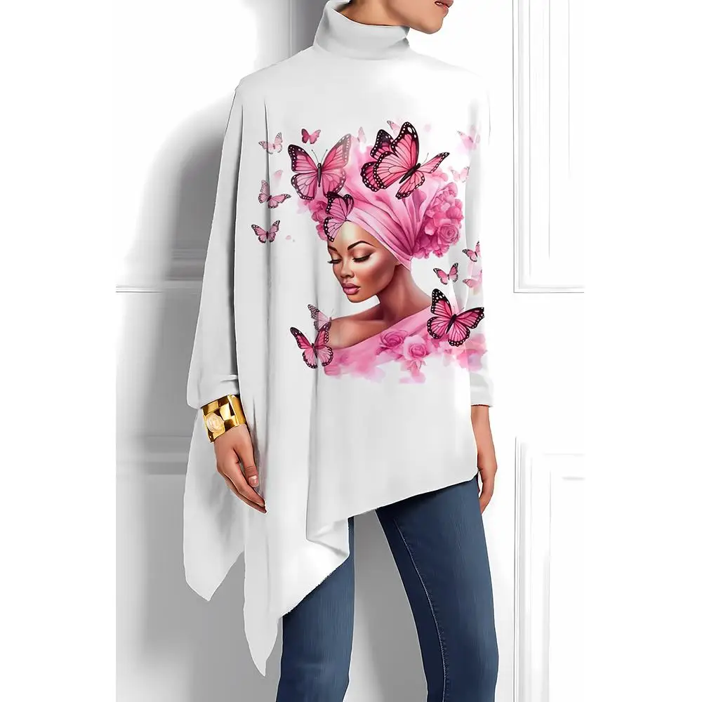 2025 New Women's Artistic High-Neck Top Street Retro Style Casual Everyday Loose Long Sleeve Autumn's Unique And Stylish Item